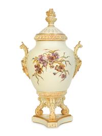 A Rudolstadt Painted and Parcel Gilt Porcelain Lidded Urn