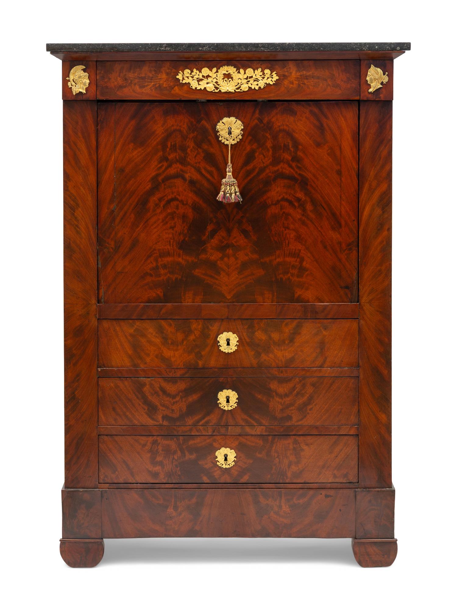 An Empire Style Gilt Bronze Mounted Mahogany Secrétaire à Abattant