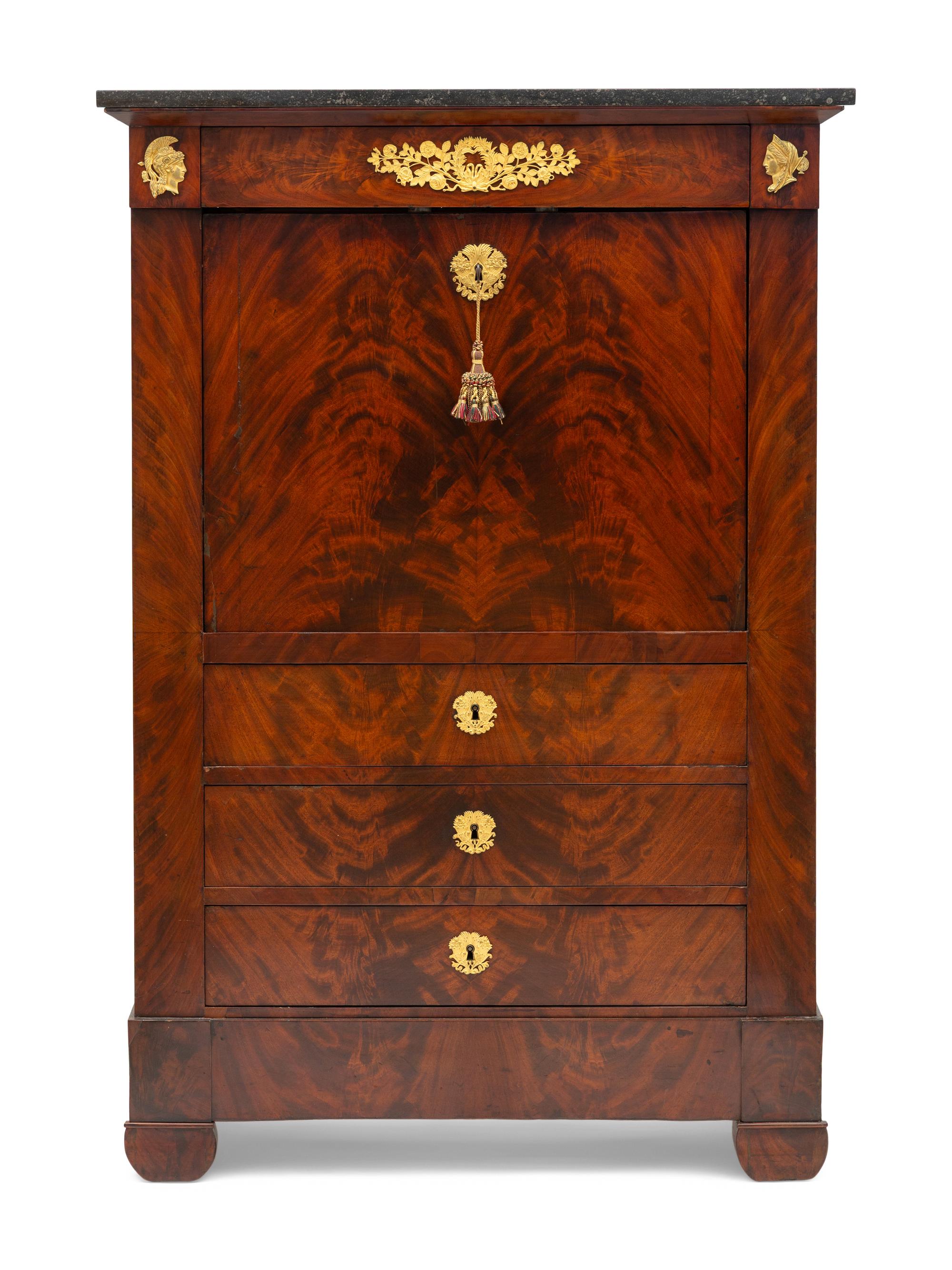 An Empire Style Gilt Bronze Mounted Mahogany Secrétaire à Abattant