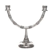 An Israeli Silver Menorah and Sabbath Candelabrum, 20th Century, the detachable top having an eight candle bench with wireworked decora
