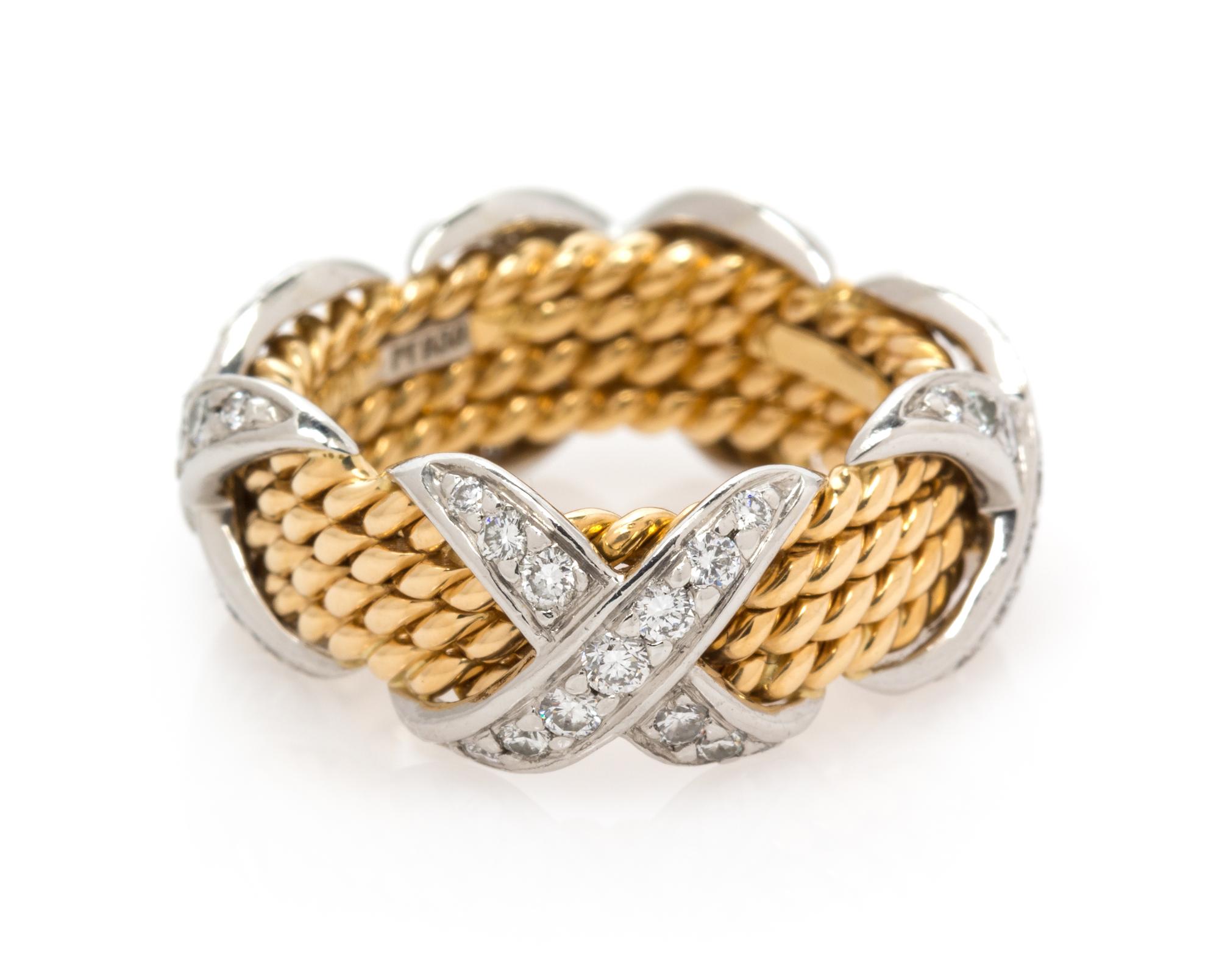 An 18 Karat Yellow Gold, Platinum and Diamond 'Four Rows X' Ring, Schlumberger for Tiffany & Co., 5.90 dwts