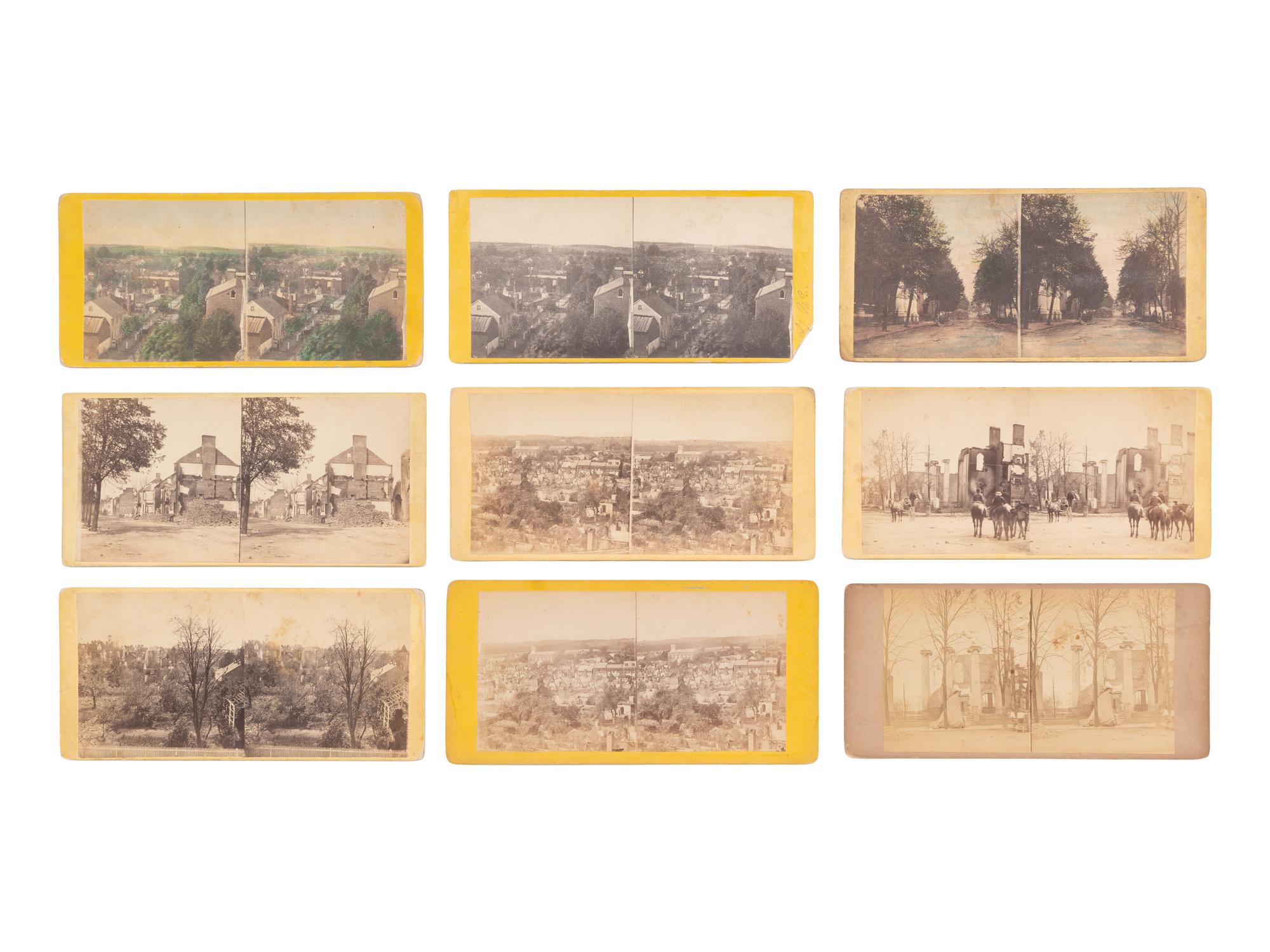 [CIVIL WAR]. A group of 9 views of Chambersburg, PA, incl. ruins and bird's eye views.