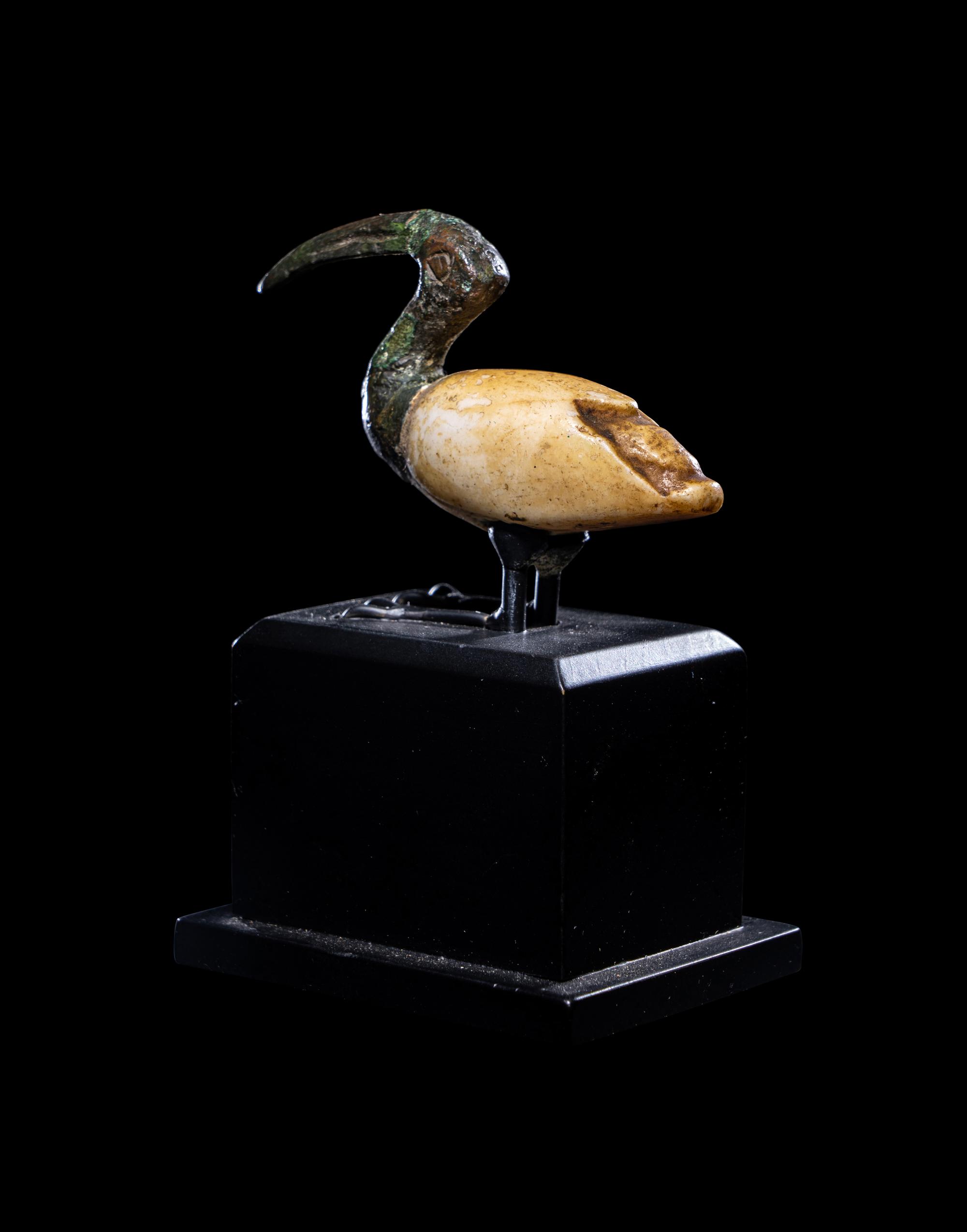 An Egyptian Bronze and Alabaster Ibis