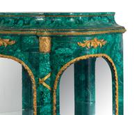 A Louis XV/XVI Transitional Style Gilt Metal Mounted Malachite Veneered Vitrine Cabinet