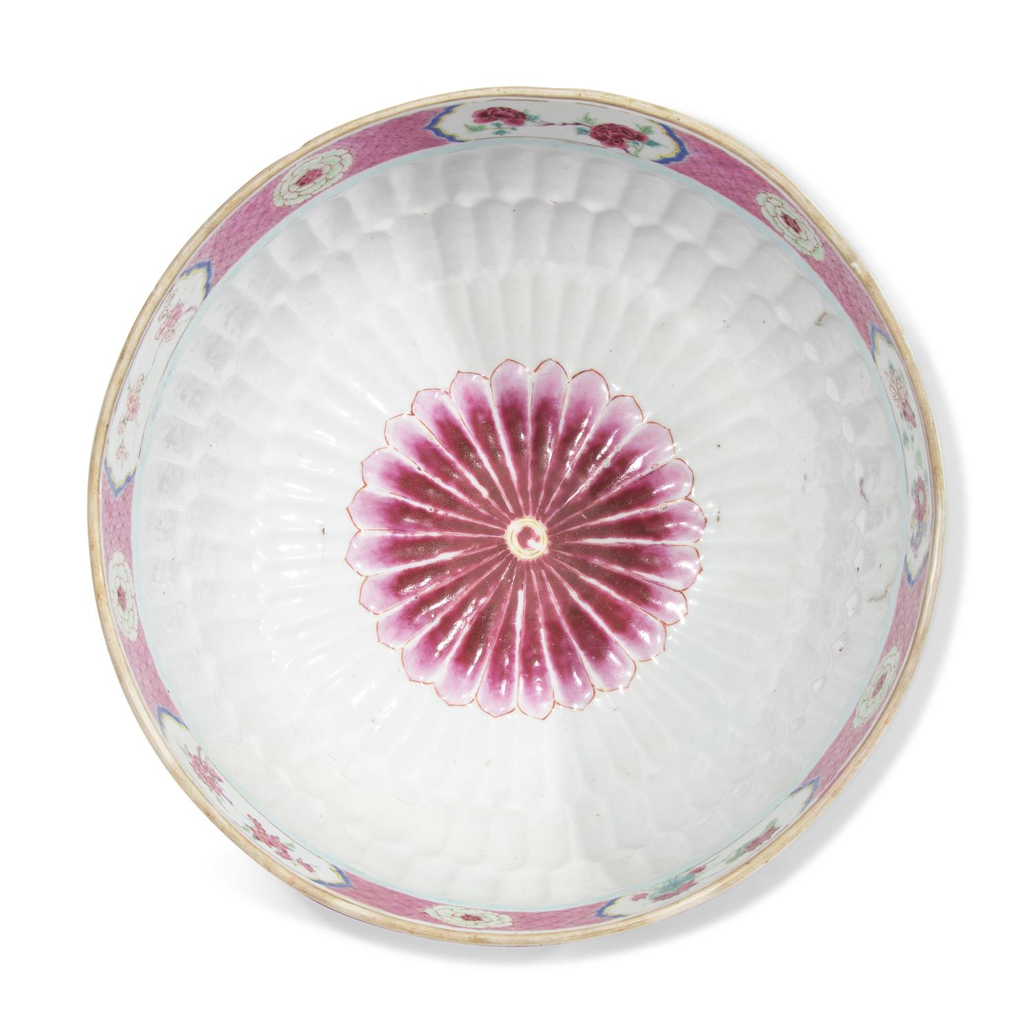 A Chinese Export Porcelain Pink Lotus Punch Bowl