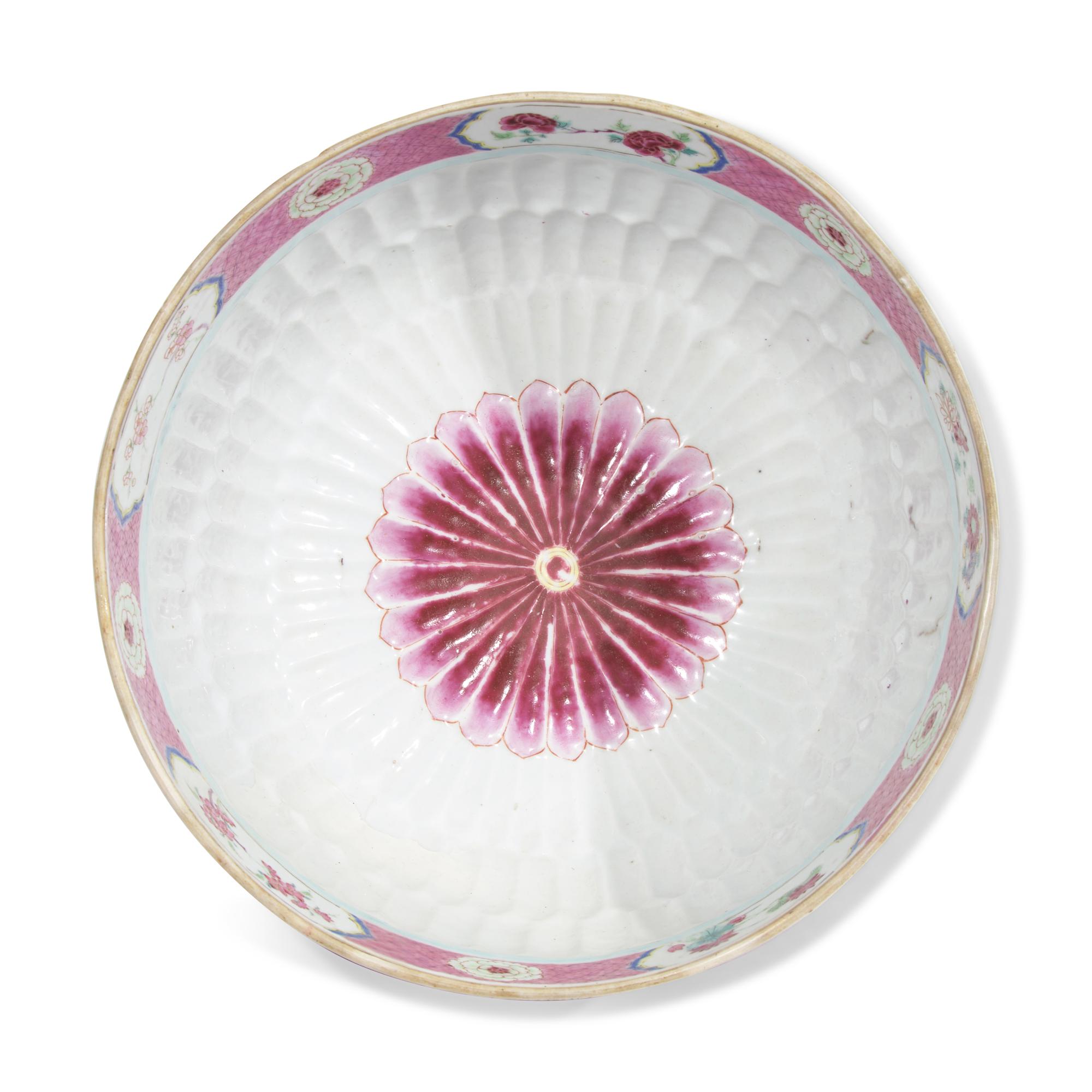 A Chinese Export Porcelain Pink Lotus Punch Bowl