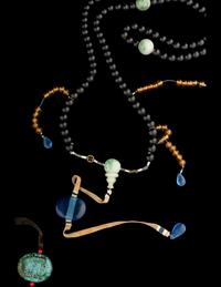 Two Chinese Court Necklaces, Chaozhu, with A Black Lacquered Circular Box and Cover