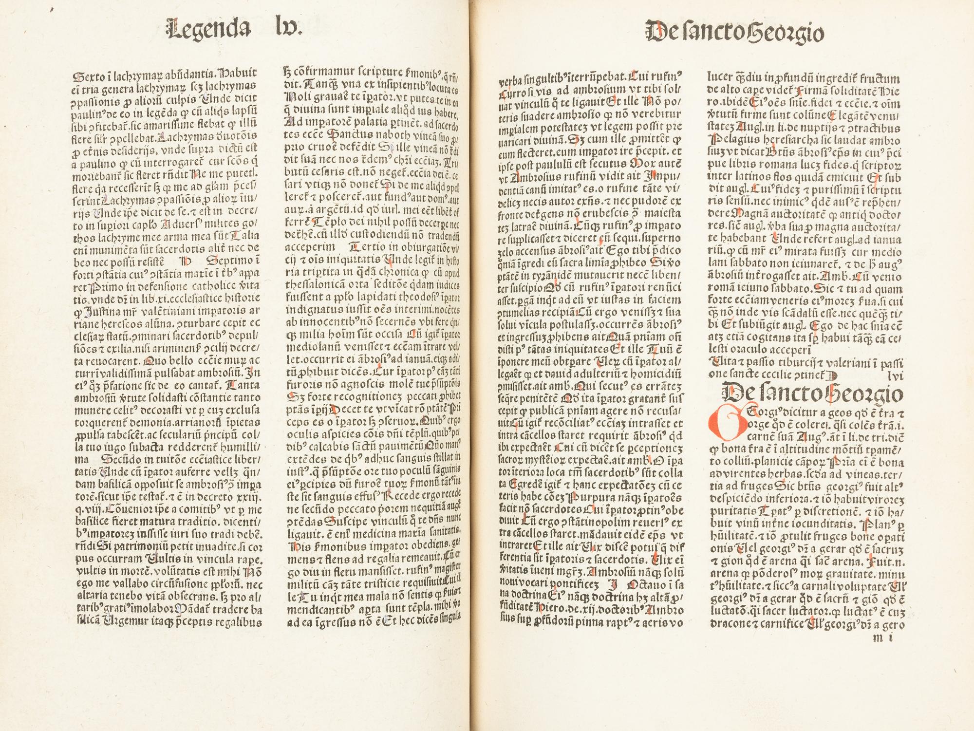 VORAGINE, Jacobus de (1230?-1298?) Legenda Aurea. USARDIS (d. ca.875). Martyrologium. Cologne: Johann Koelhoff, [22 July] 1490.