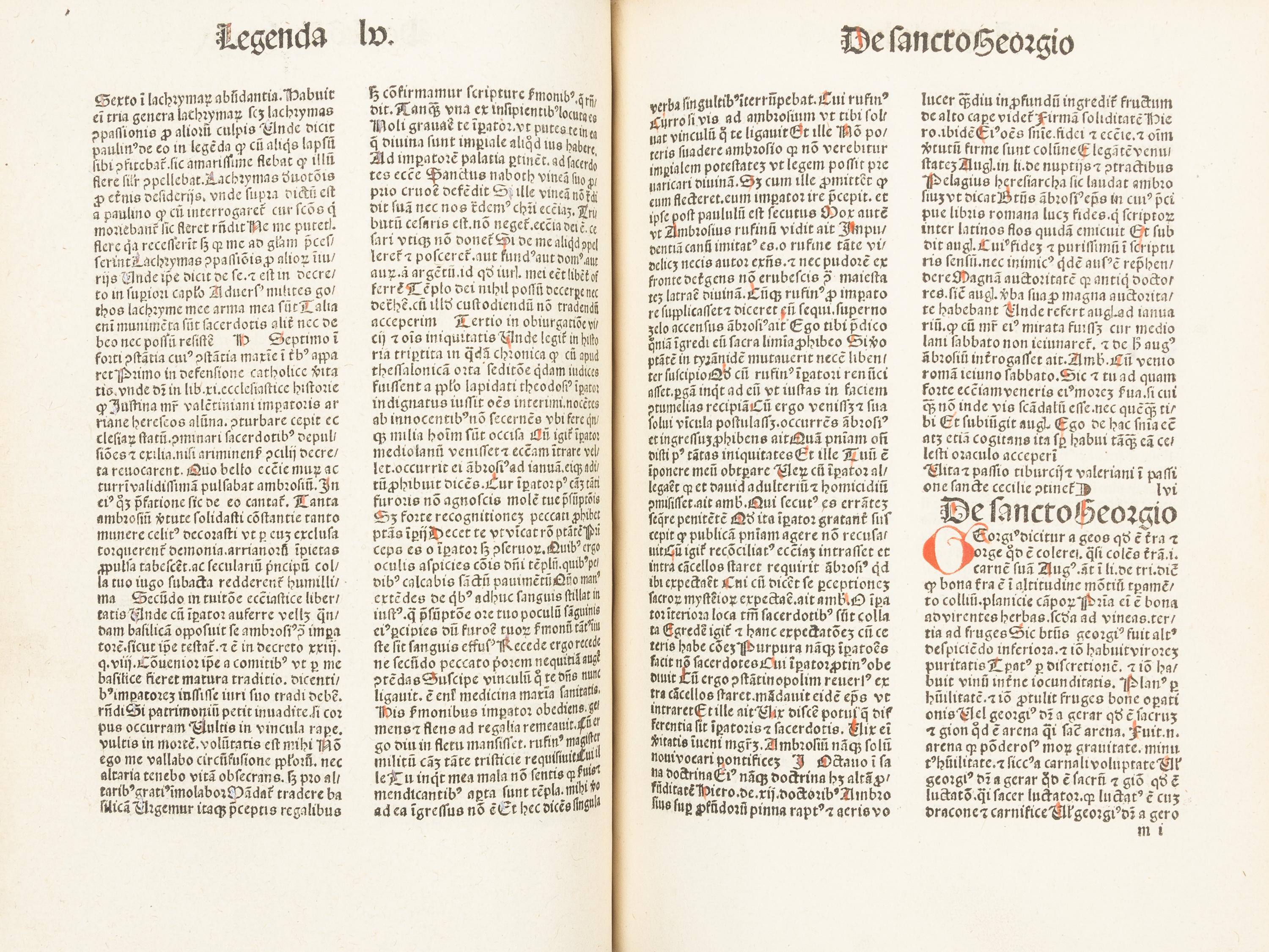 VORAGINE, Jacobus de (1230?-1298?) Legenda Aurea. USARDIS (d. ca.875). Martyrologium. Cologne: Johann Koelhoff, [22 July] 1490.