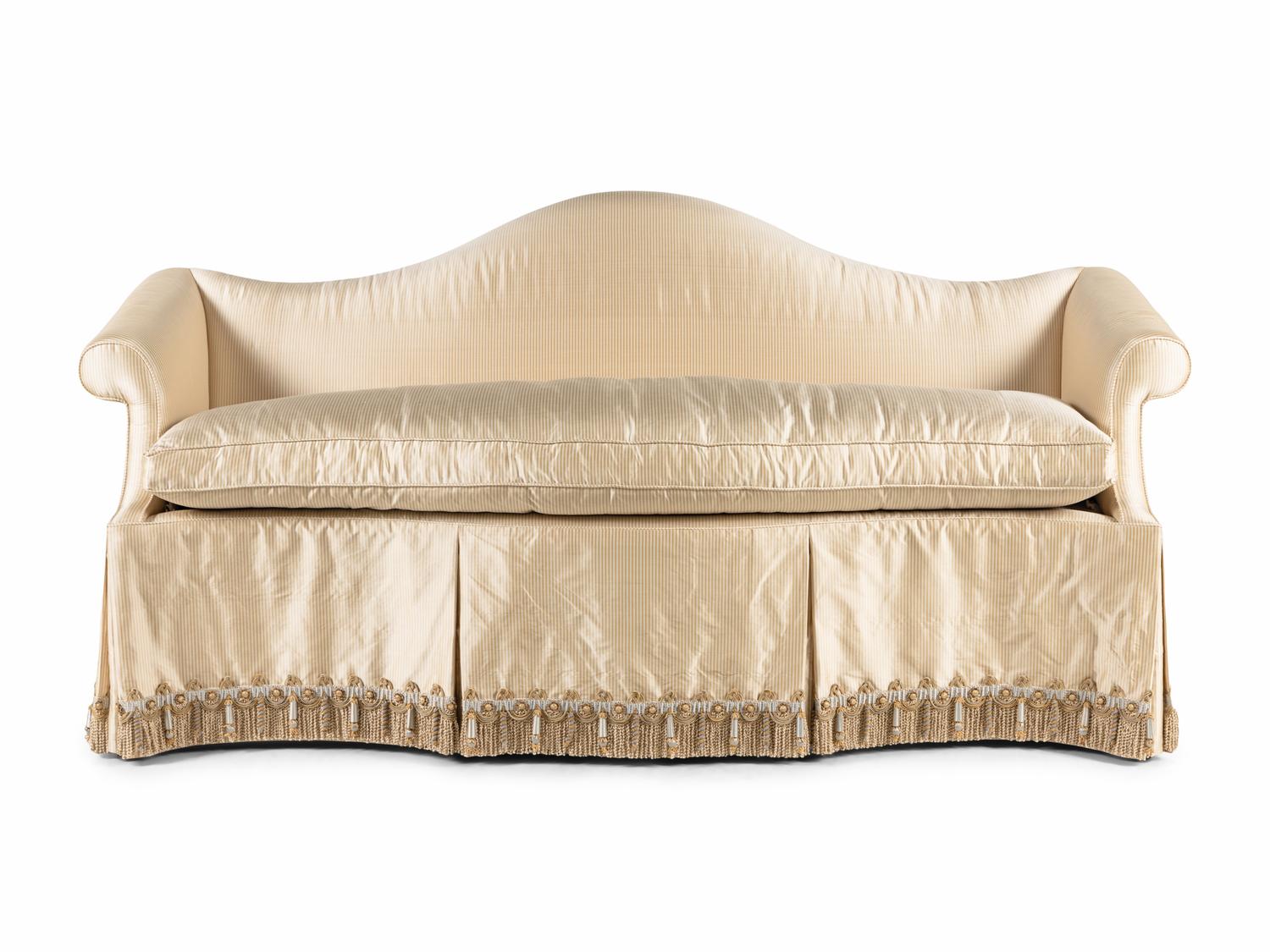 A Custom Silk-Upholstered Camelback Settee