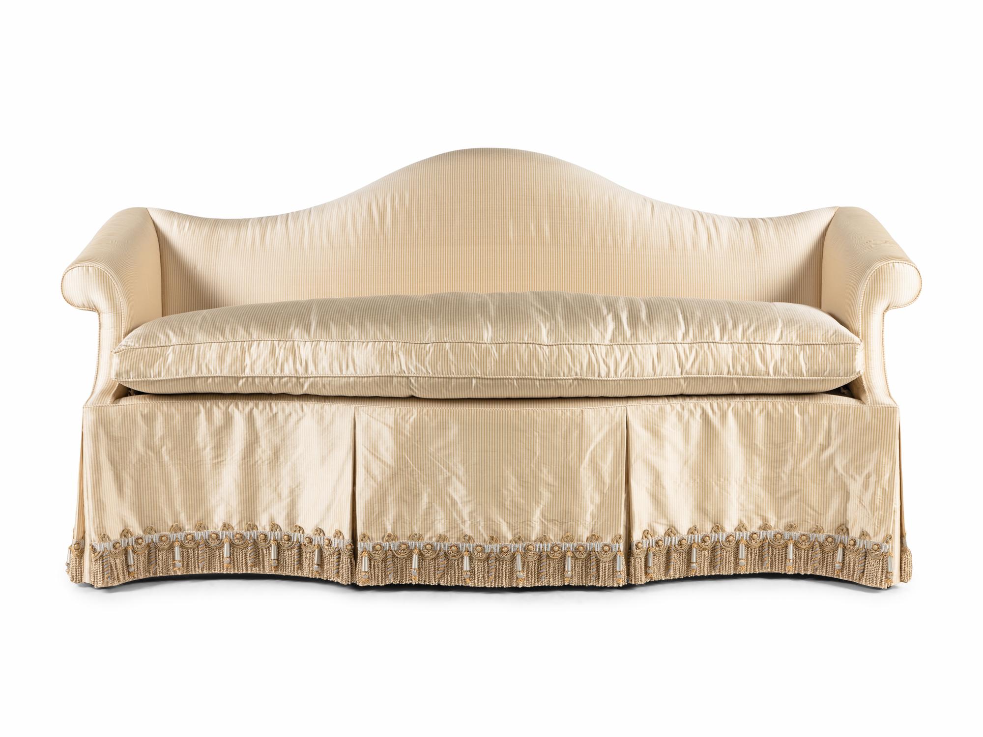 A Custom Silk-Upholstered Camelback Settee