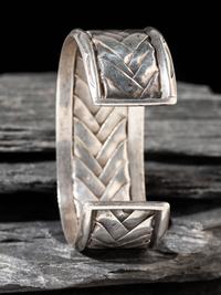 Navajo or Pueblo Woven Silver and Turquoise Cuff Bracelet