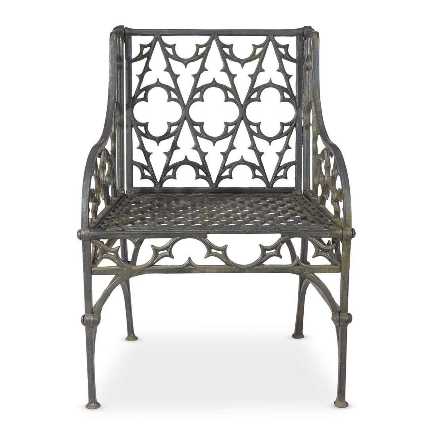 Gothic Revival black-painted cast iron armchair 19th century