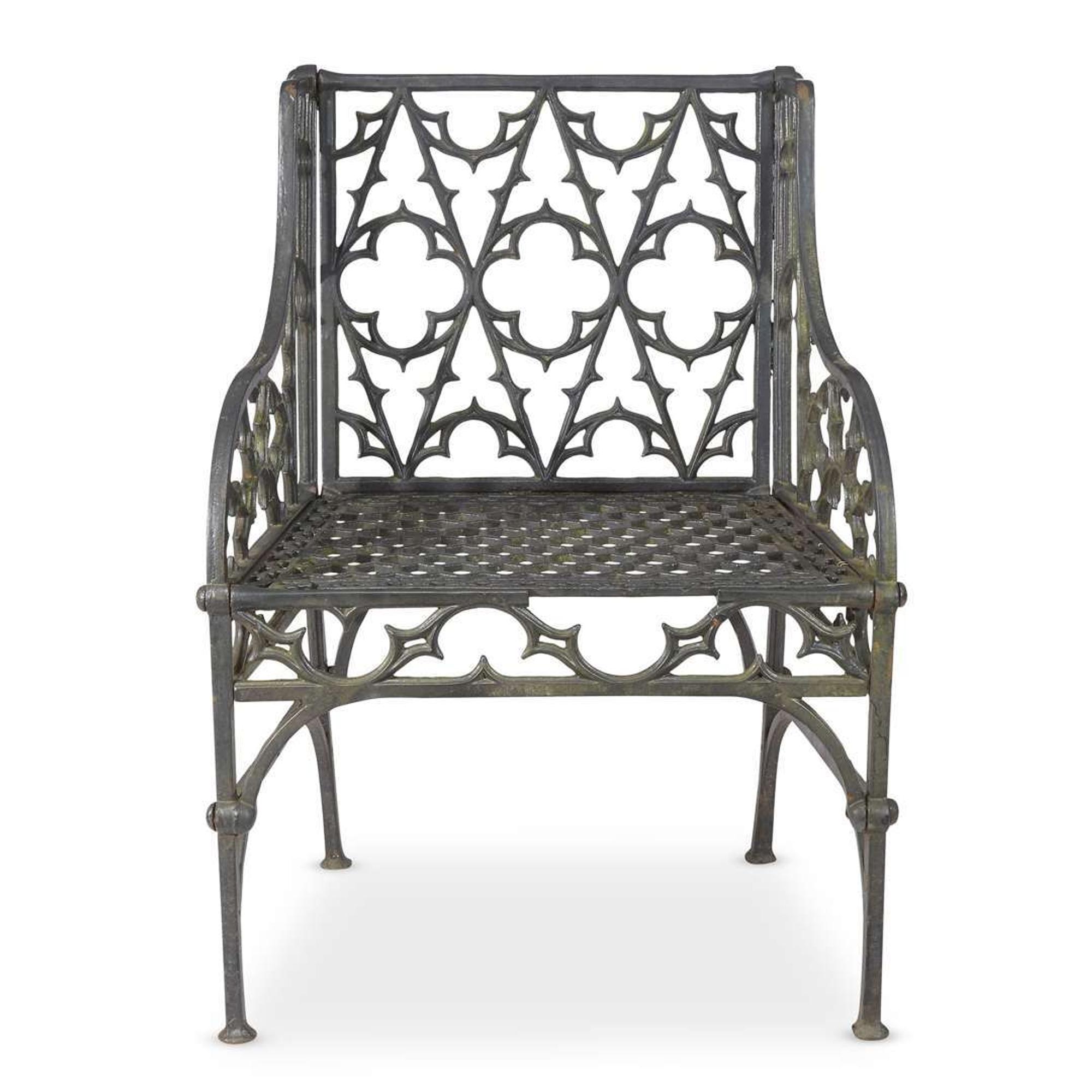 Gothic Revival black-painted cast iron armchair 19th century