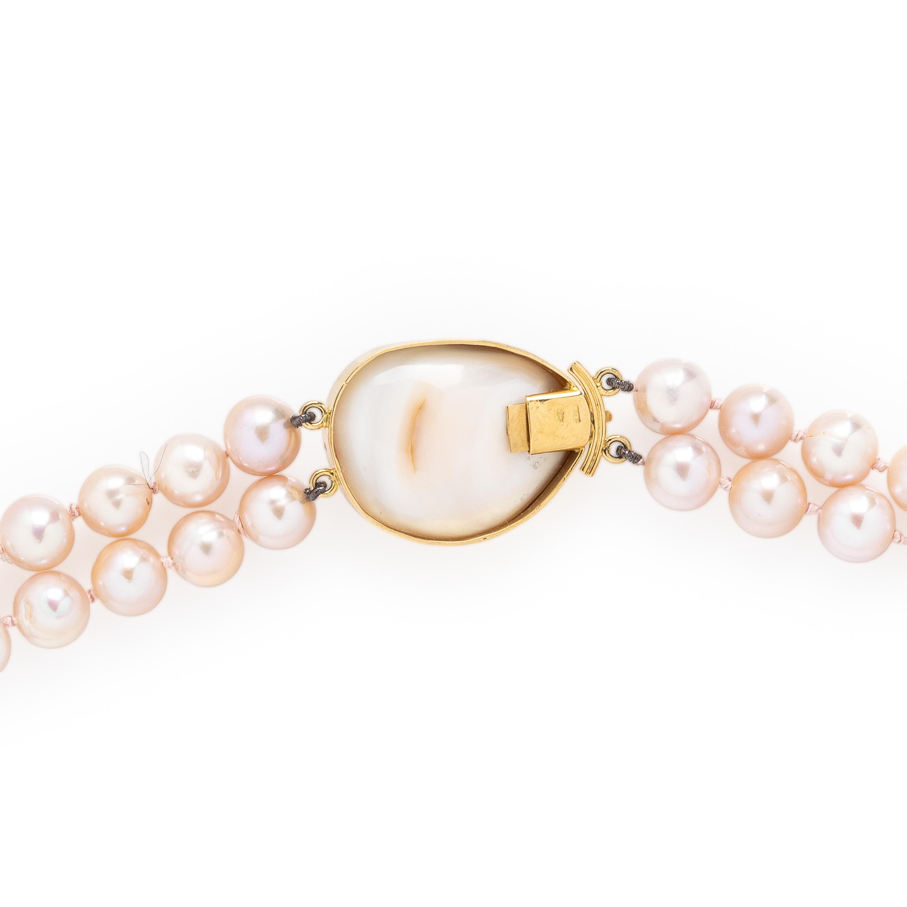 Cultured Pink Pearl and Yellow Gold Necklace