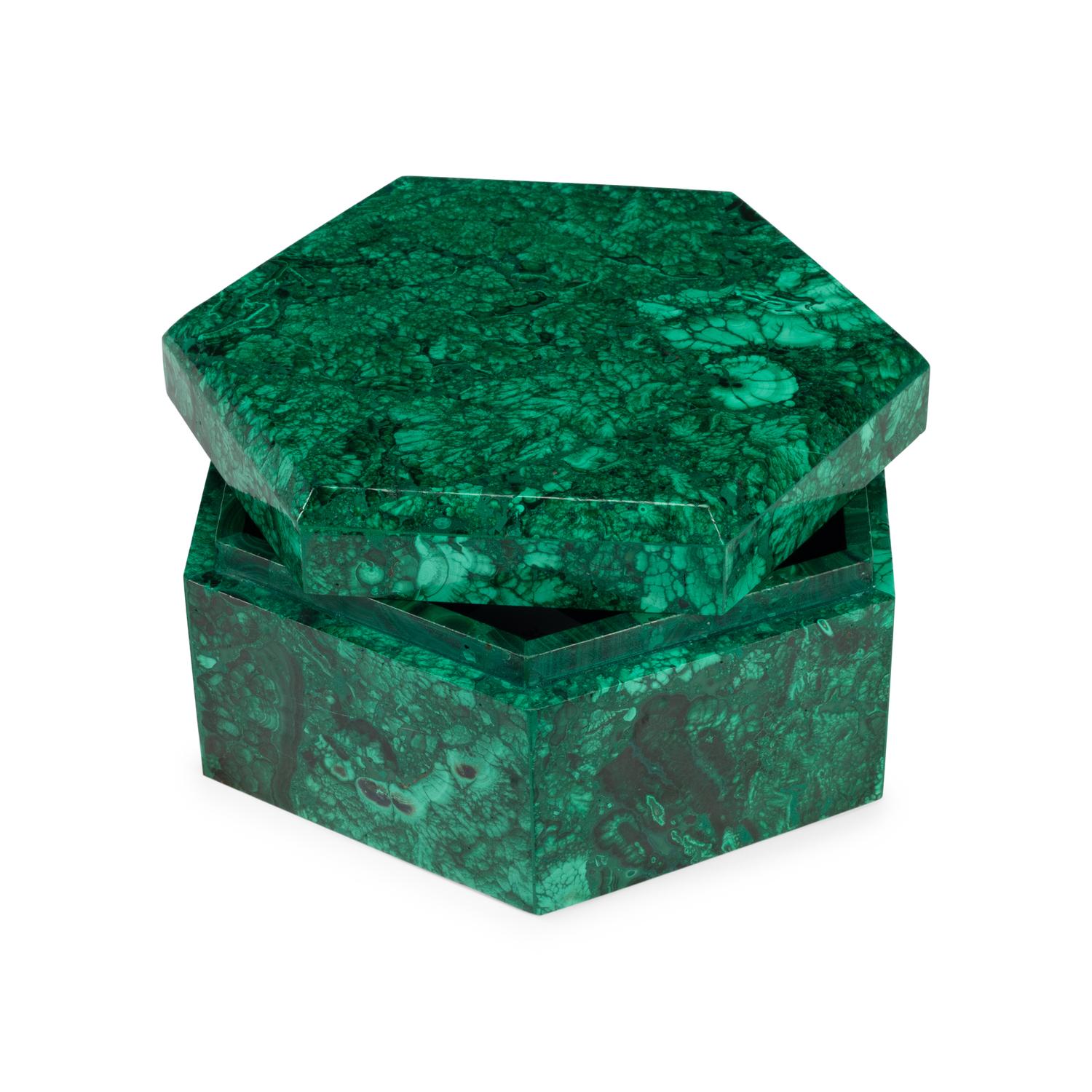 Five Hexagonal Malachite Boxes