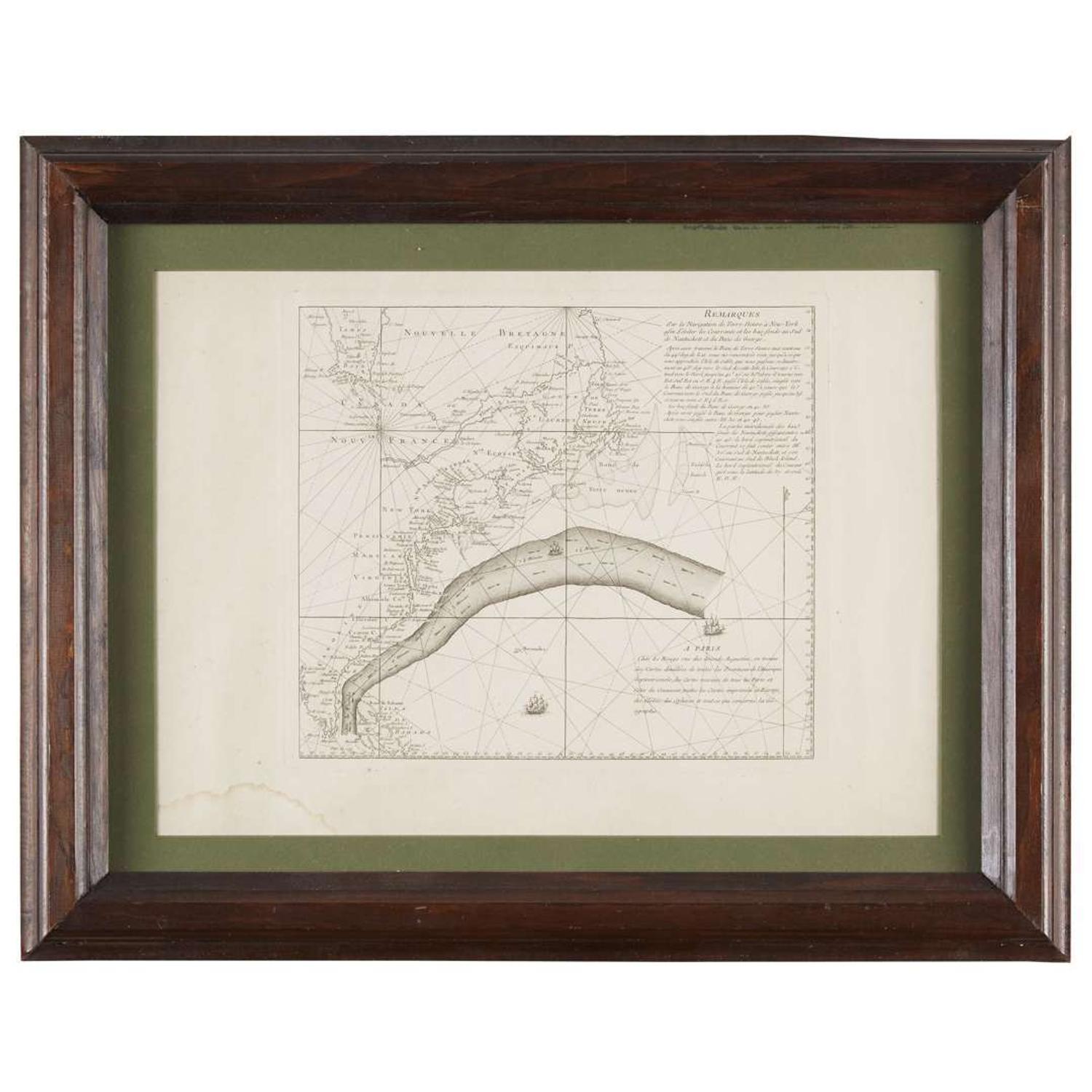 A Benjamin Franklin owned Chart of the Gulf Stream, Remarques Sur la Navigation de Terre-Neuve a New -York afin d'eviter les Courrants et les bas-fonds au Sud de Nantucket et du Banc de George George-Louis Le Rouge, Paris, circa 1783