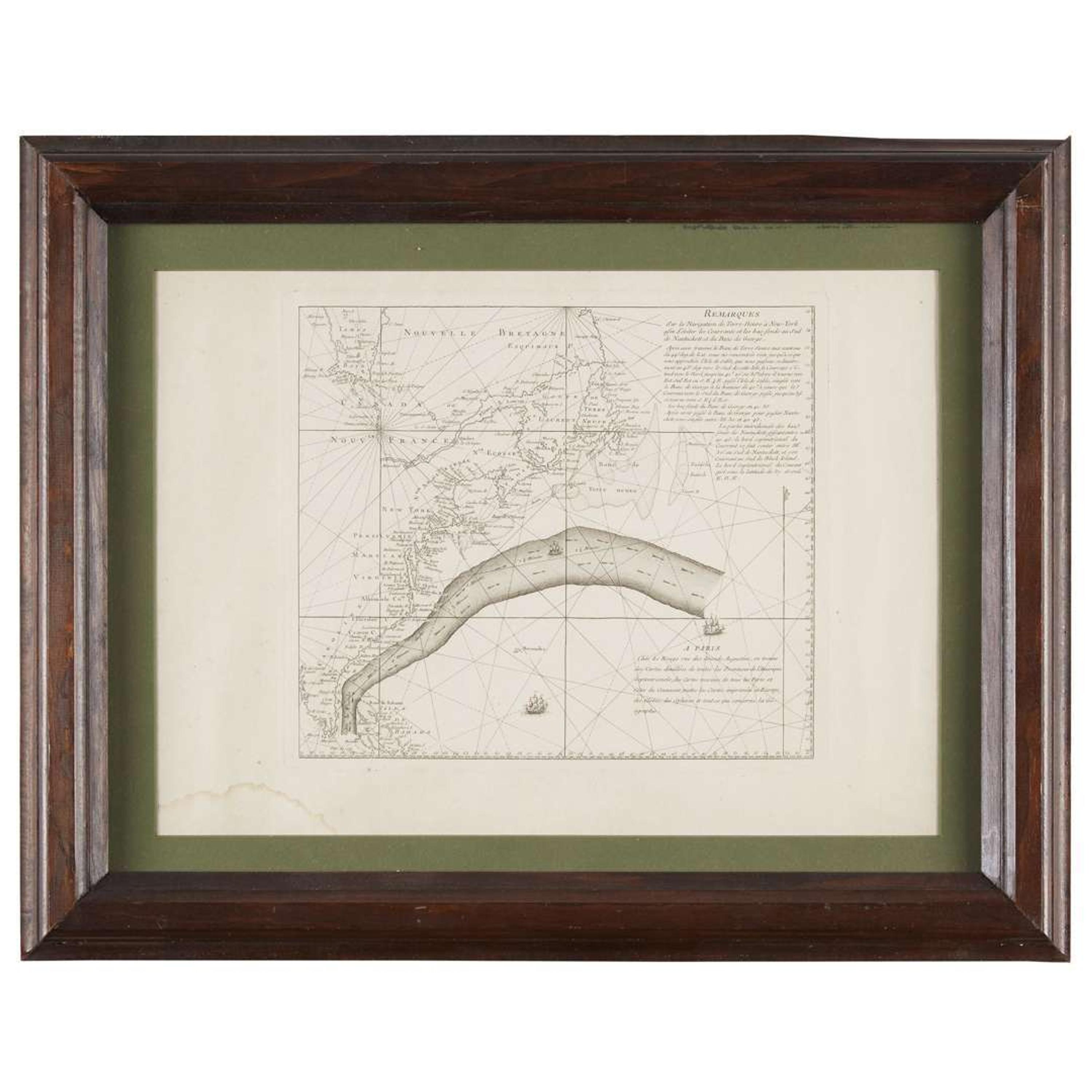 A Benjamin Franklin owned Chart of the Gulf Stream, Remarques Sur la Navigation de Terre-Neuve a New -York afin d'eviter les Courrants et les bas-fonds au Sud de Nantucket et du Banc de George George-Louis Le Rouge, Paris, circa 1783