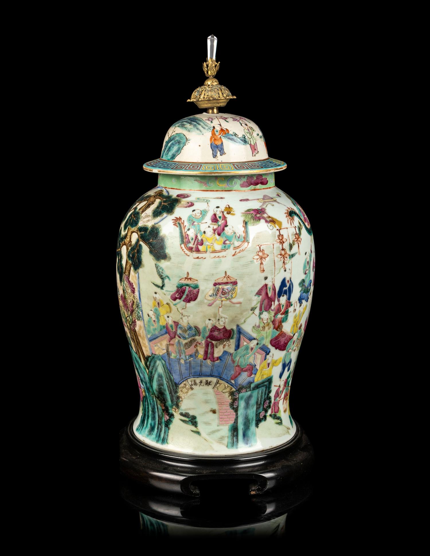 A Large Chinese Famille Rose Porcelain Covered Jar