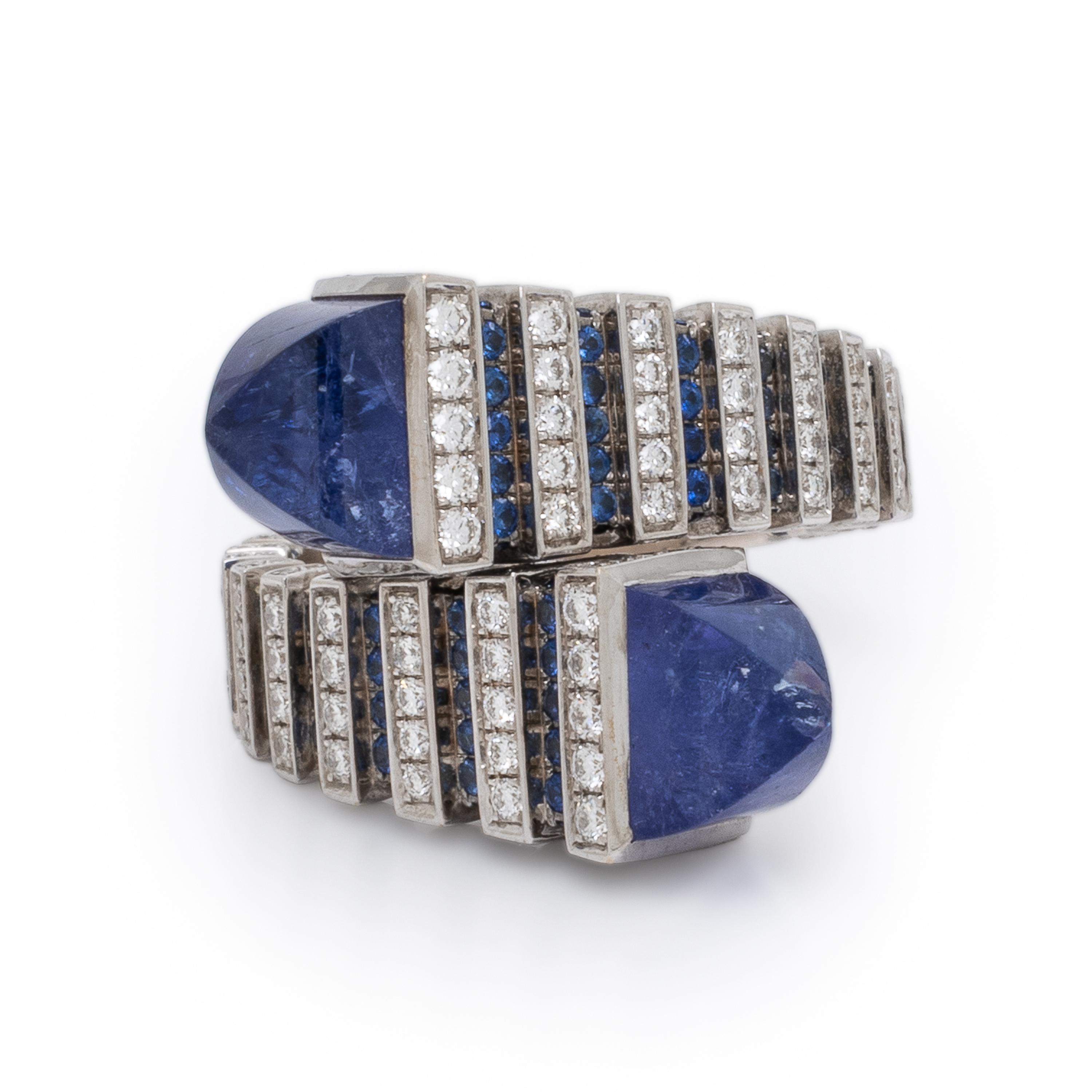 Marli, 'Cleo Jazz', Tanzanite, Sapphire, Diamond, and White Gold Ring