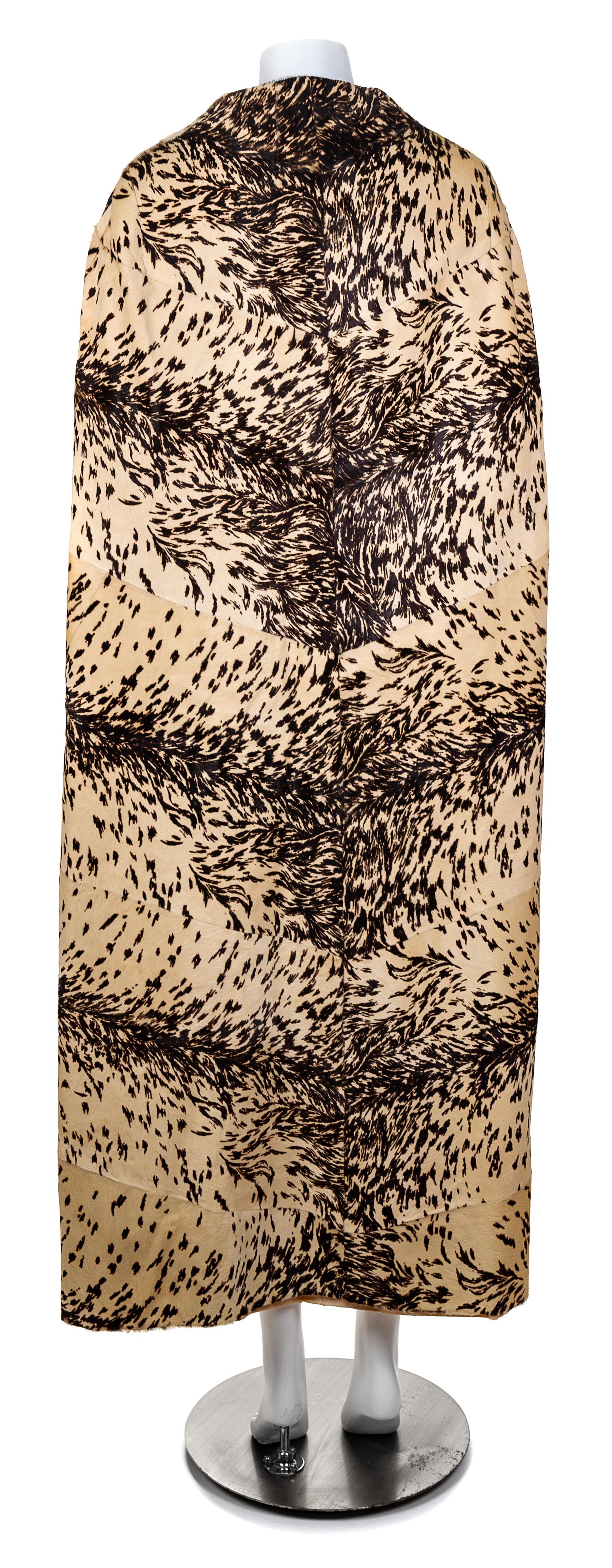 A Maximilian Cream and Brown Stenciled Goatskin Floor Length Cape, No size.
