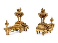 A Pair of French Neoclassical Gilt Bronze Chenets
