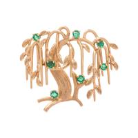 DAN FRERE, YELLOW GOLD AND EMERALD TREE BROOCH