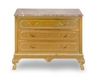 A Hollywood Regency Style Brass Clad Marble Top Chest of Drawers — 20TH CENTURY