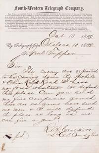 (CIVIL WAR; MISSISSIPPI) Six telegrams sent between June 17, 1862 and August 8, 1863.