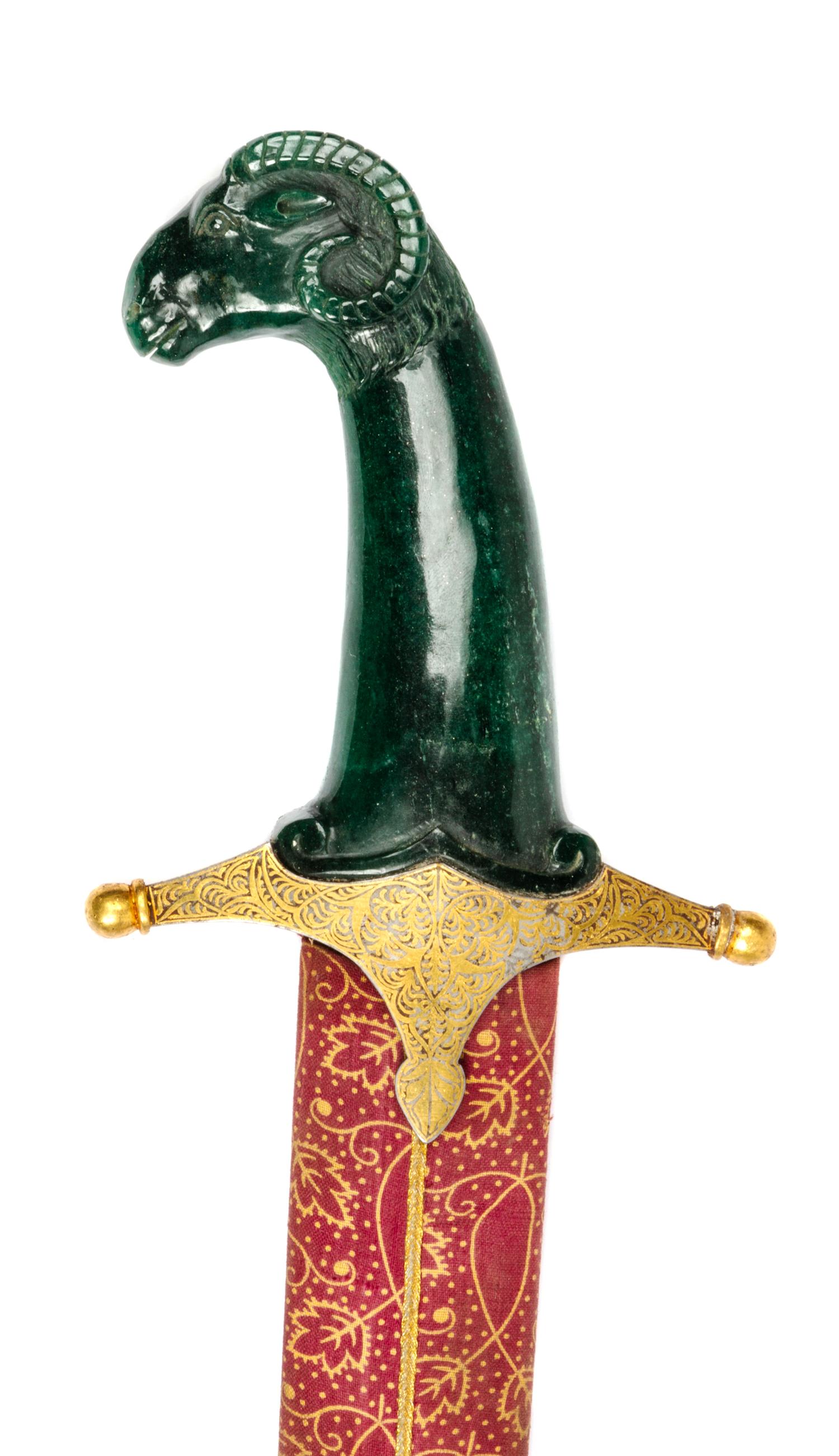 A Mughal Style Spinach Jade Ram Shamshir Length 36 inches. — 20TH CENTURY
