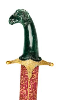 A Mughal Style Spinach Jade Ram Shamshir Length 36 inches. — 20TH CENTURY