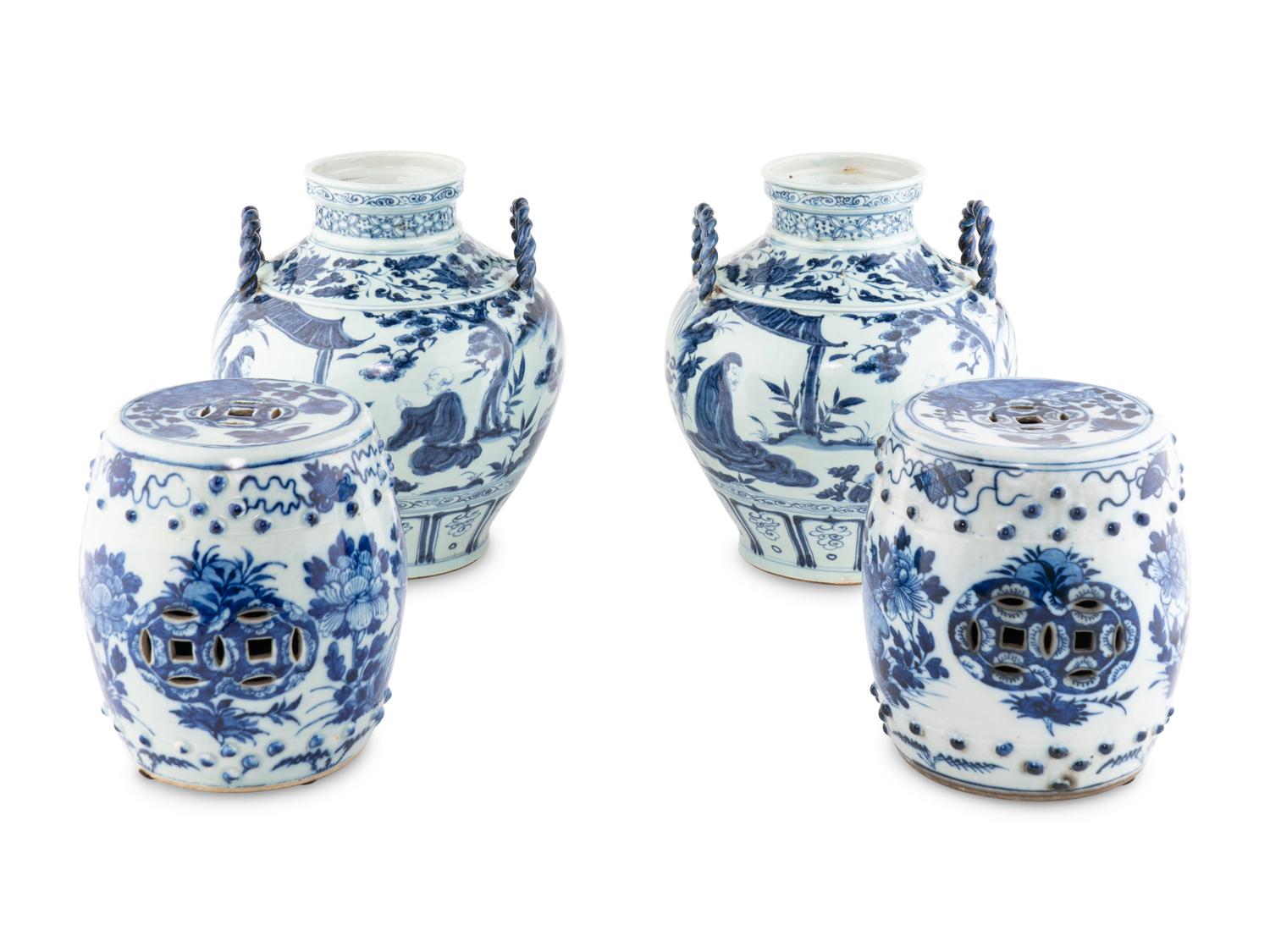 Two Pairs of Chinese Blue and White Porcelain Wares
