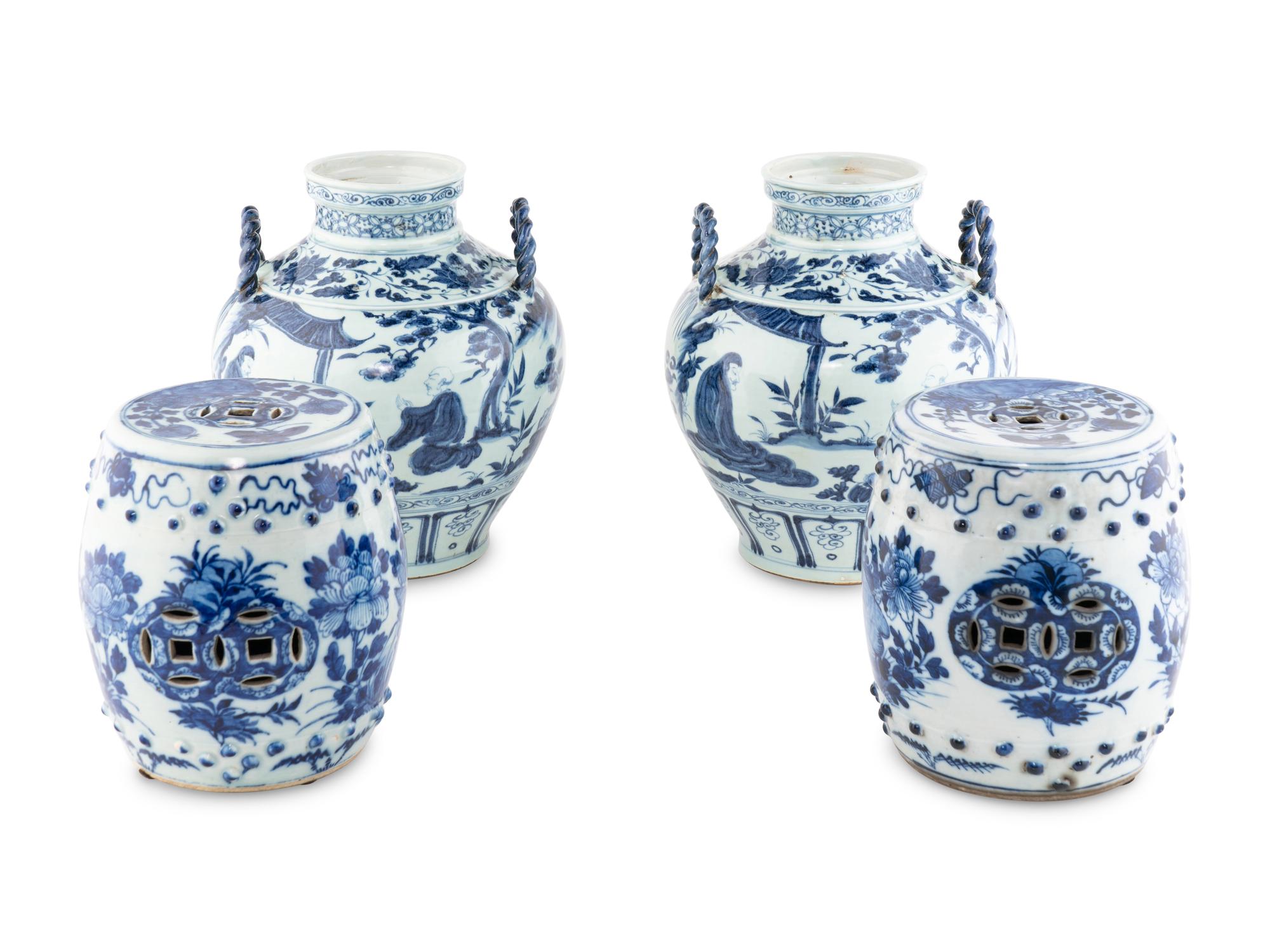 Two Pairs of Chinese Blue and White Porcelain Wares