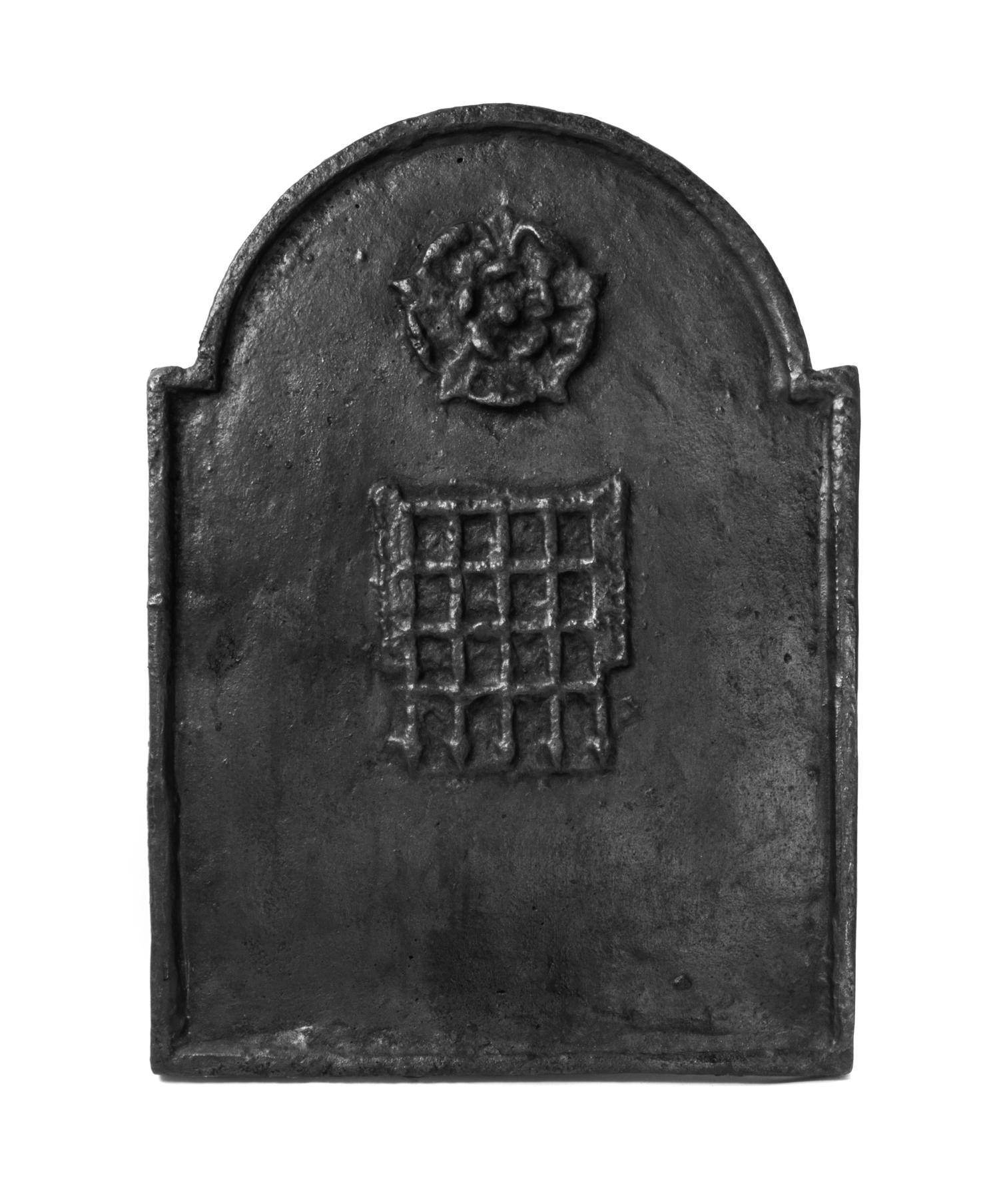 A Cast Iron Fire Back Height 24 1/4 x width 15 1/2 inches.