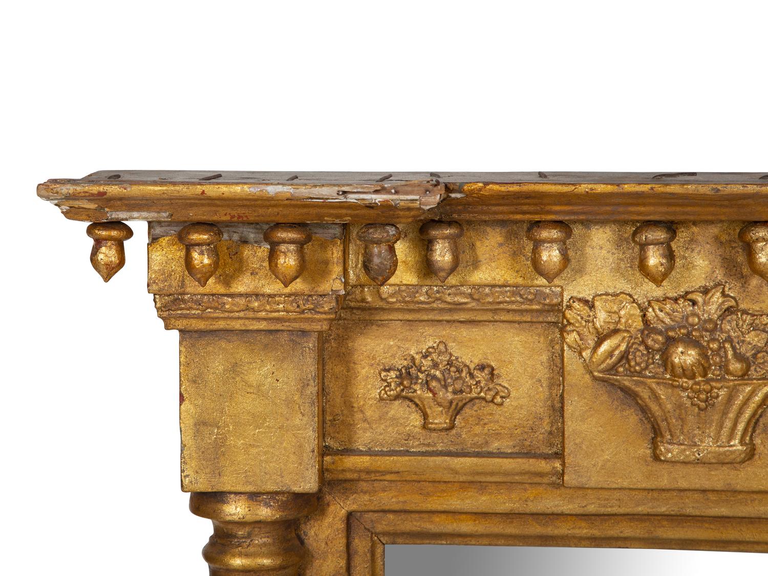 A Federal Giltwood and Reverse-Painted Glass Mirror