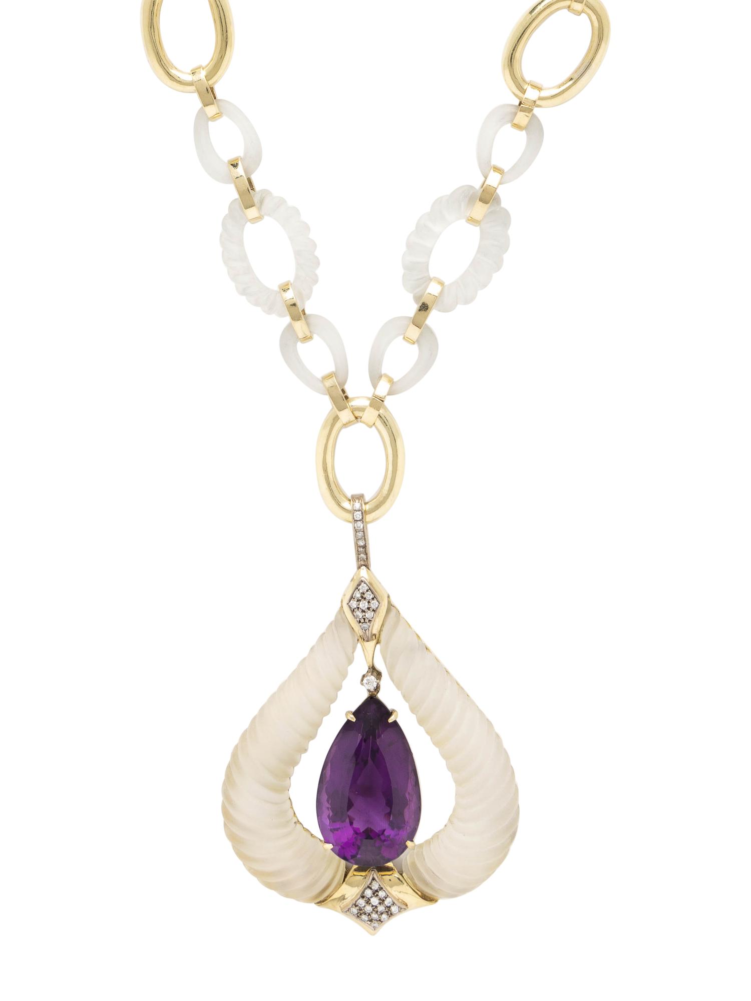 AMETHYST, ROCK CRYSTAL AND DIAMOND PENDANT/NECKLACE