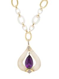 AMETHYST, ROCK CRYSTAL AND DIAMOND PENDANT/NECKLACE