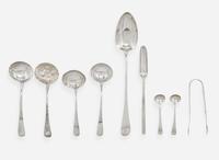 An assorted group of nine George III and Victorian sterling silver tablewares, various makers, various dates ranging 1748-1854