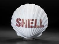 A Shell Milk Glass Clamshell Gas Pump Globe