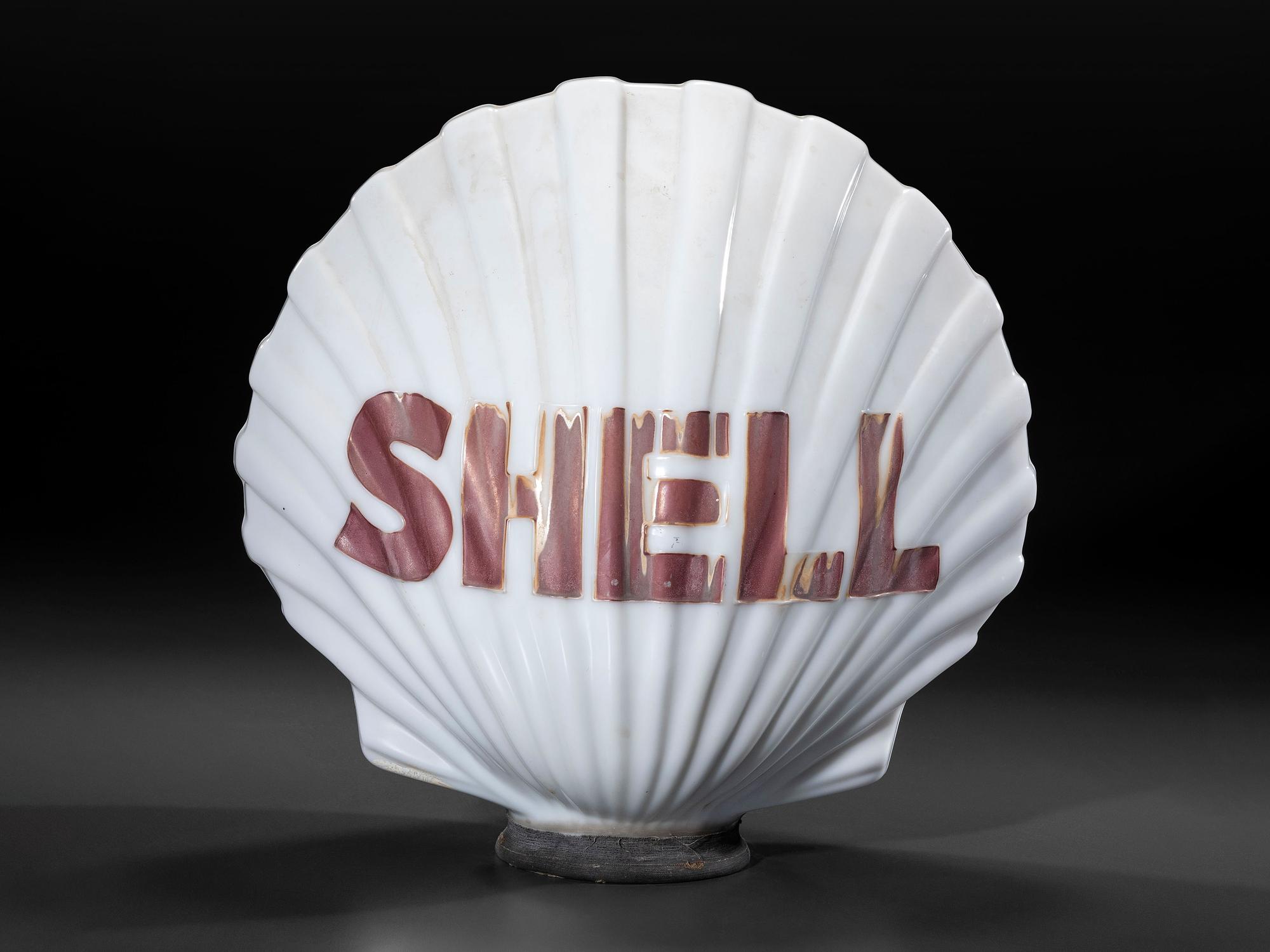 A Shell Milk Glass Clamshell Gas Pump Globe