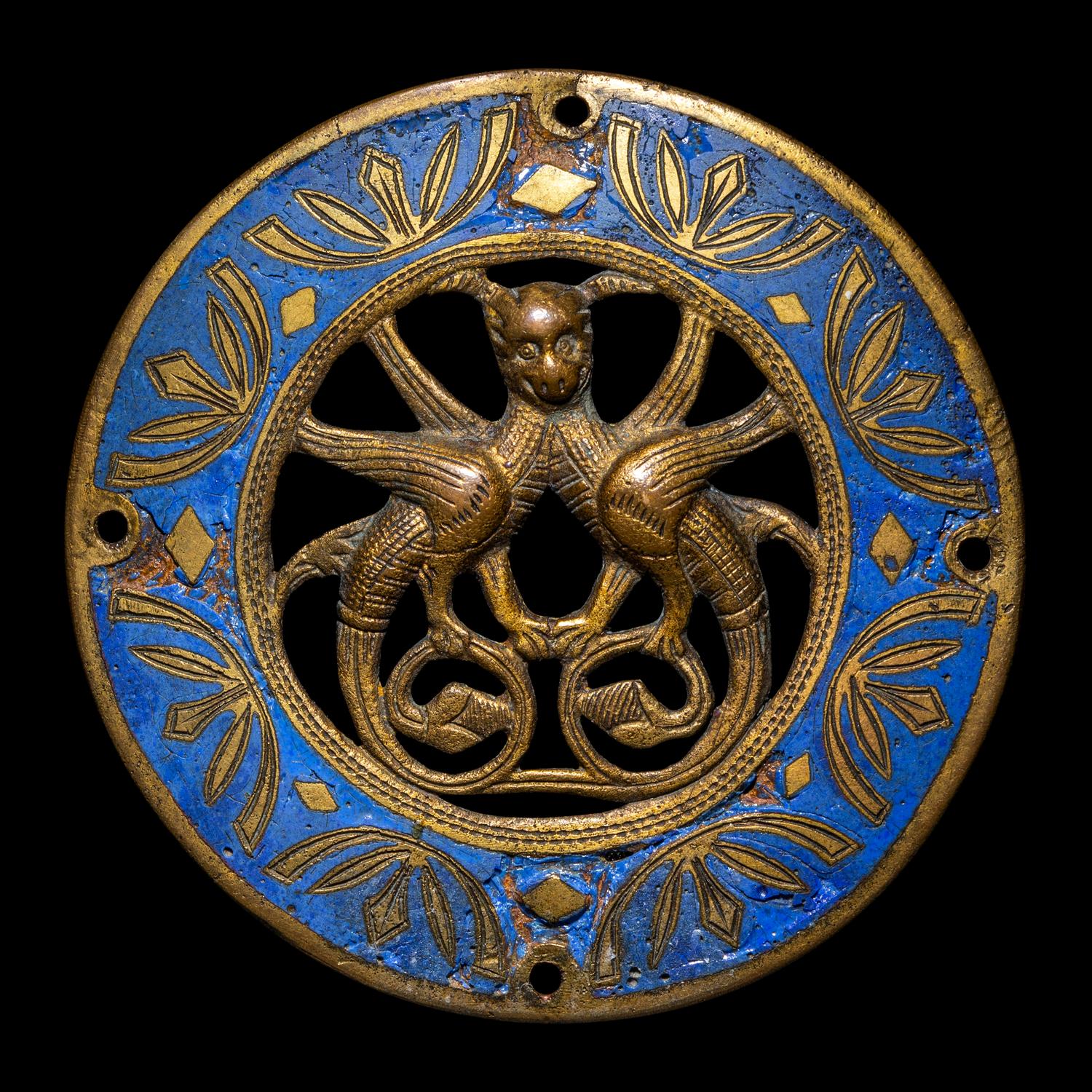 A Limoges Bronze and Champlevé Enamel Roundel