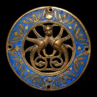 A Limoges Bronze and Champlevé Enamel Roundel