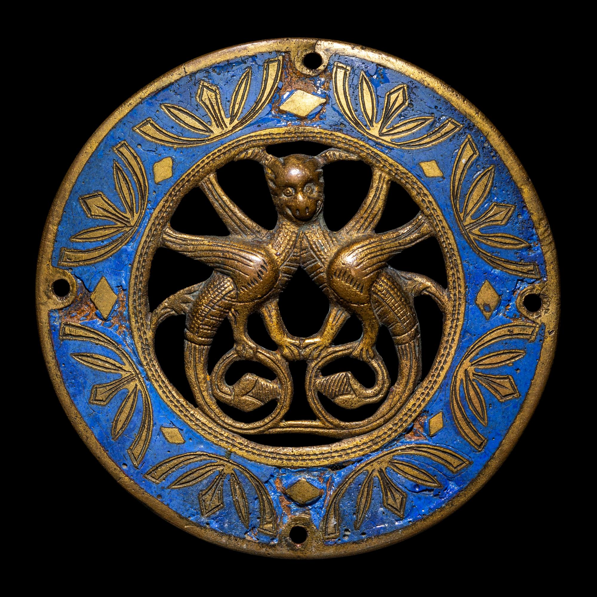 A Limoges Bronze and Champlevé Enamel Roundel