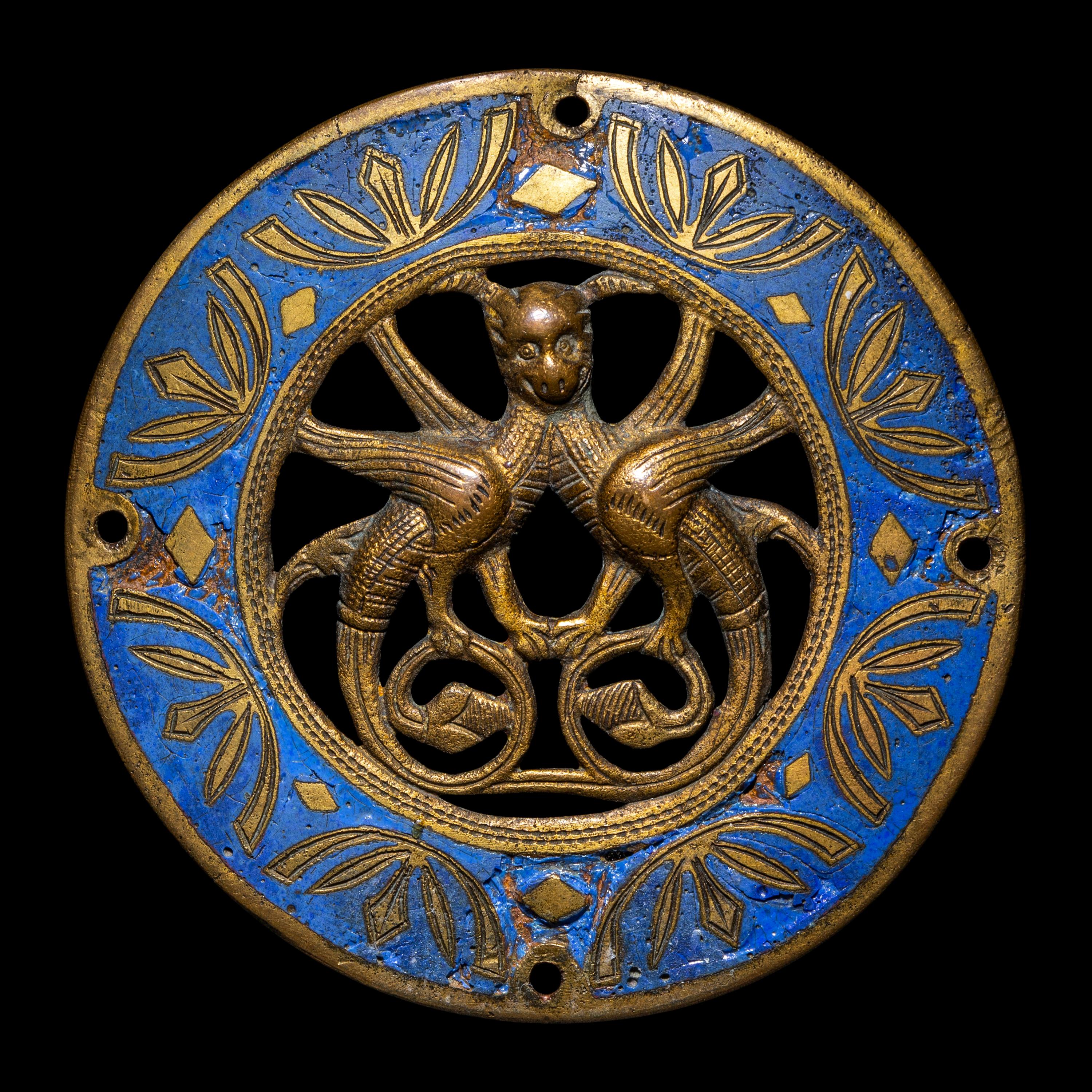 A Limoges Bronze and Champlevé Enamel Roundel