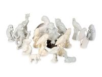 A Large Group of European and Asian White-Glazed Porcelain Birds and Monkeys — 20TH CENTURY