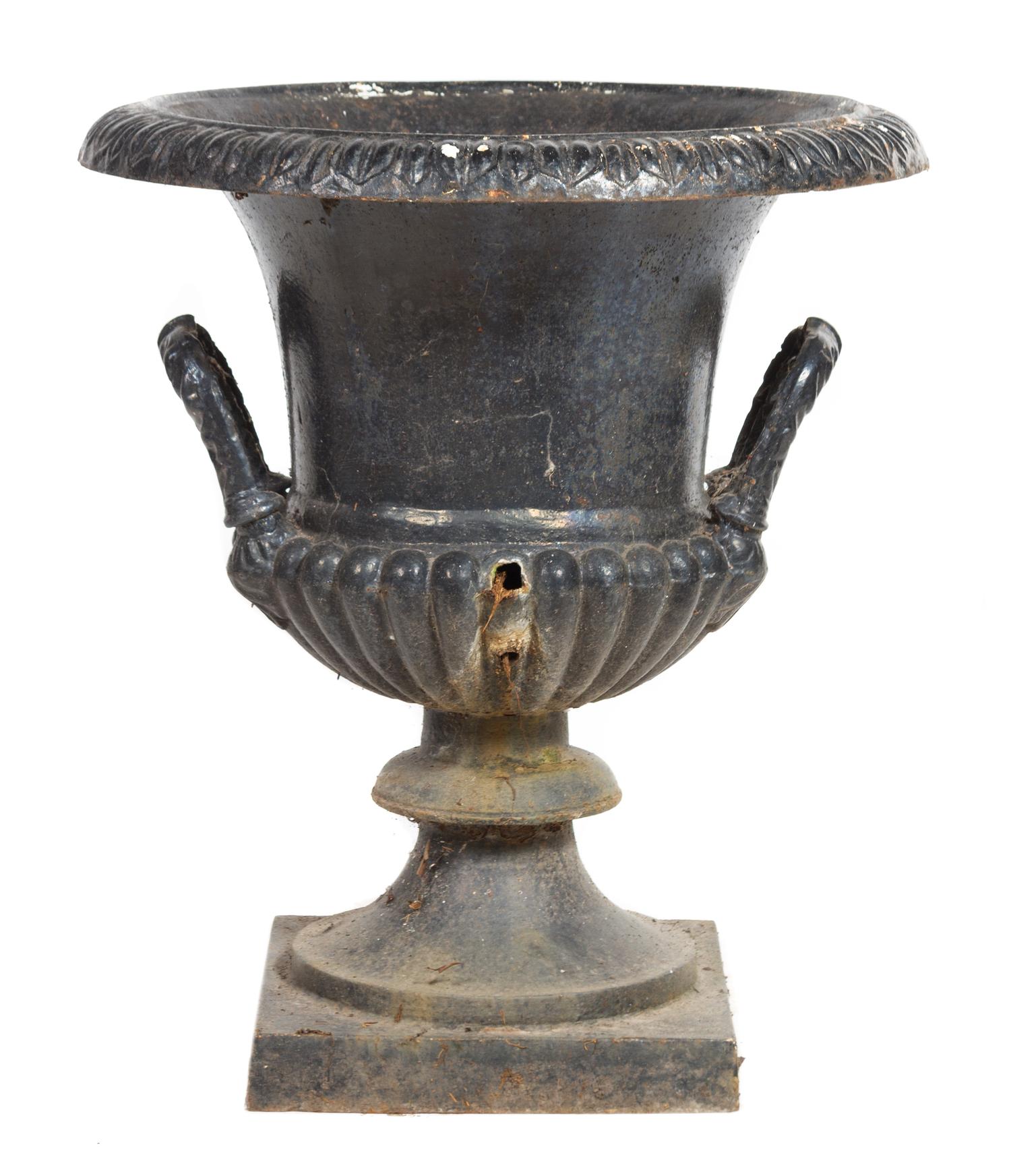 A Victorian Painted Iron Garden Urn Height 27 inches.