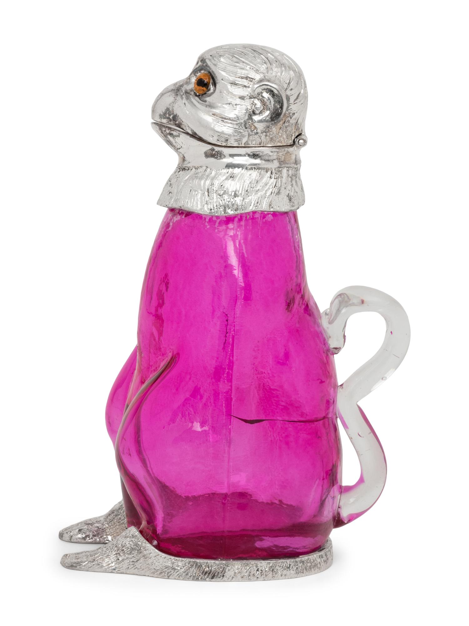 An English Silver-Plate and Glass Monkey Decanter