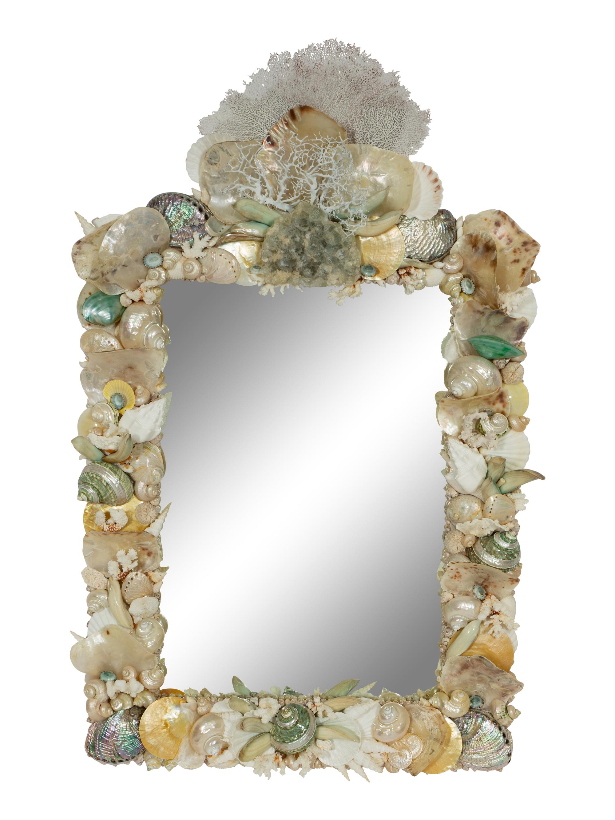A Grotto Style Shell and Coral-Encrusted Mirror
