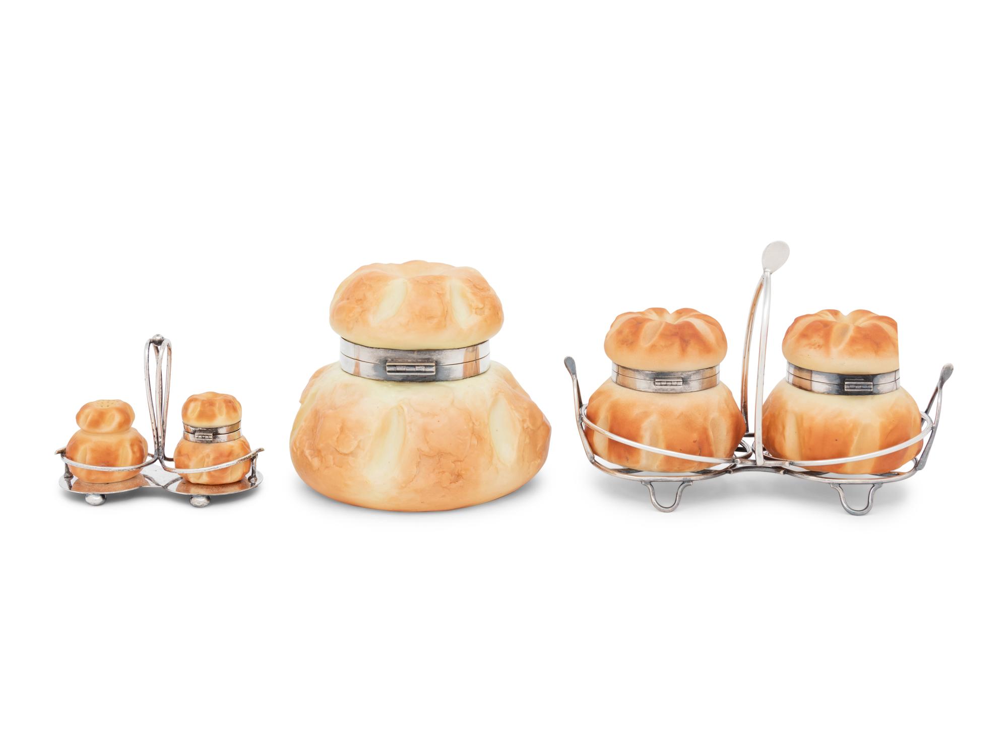 A Group of Royal Worcester Brioche à Tête Porcelain Table Articles