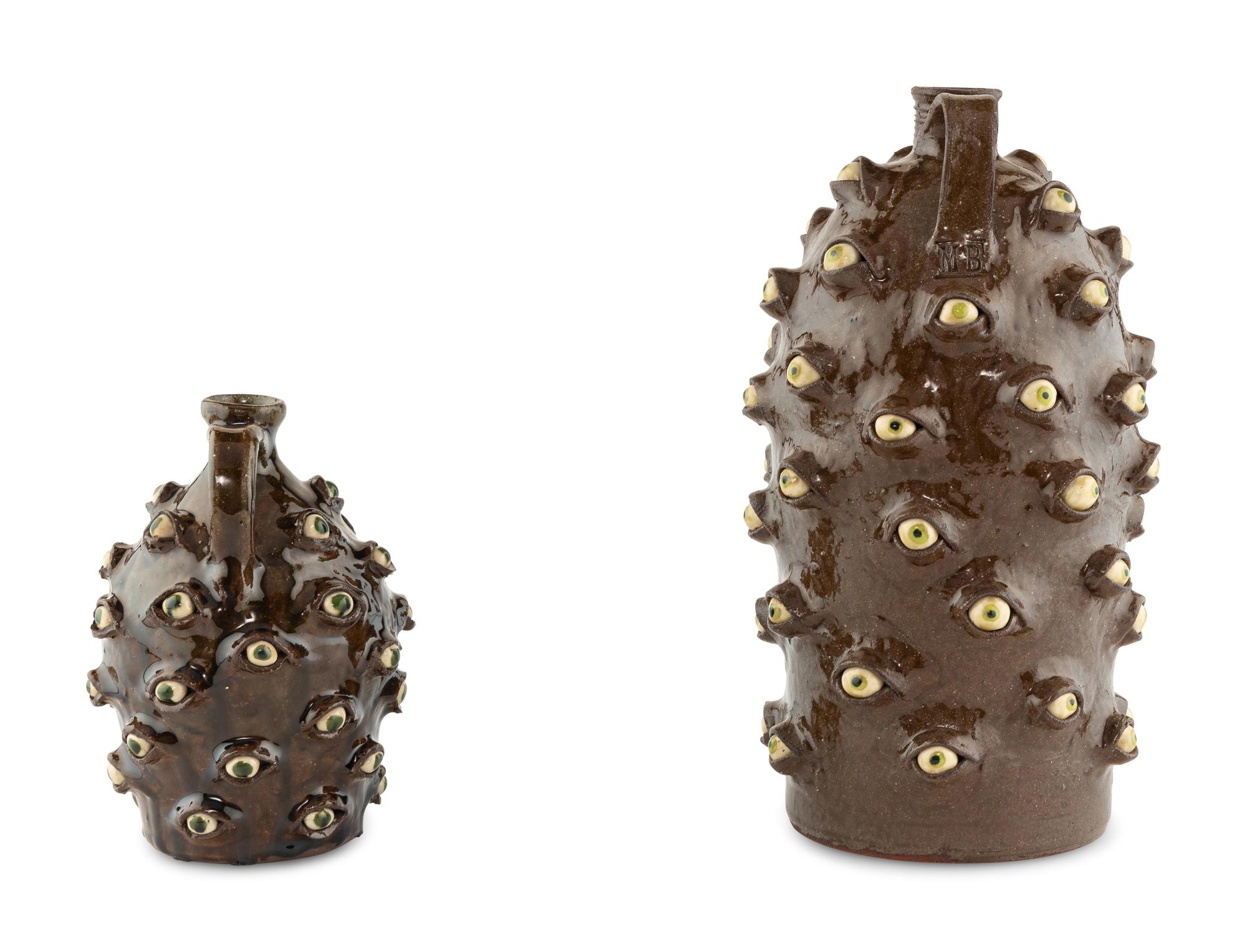Two Marvin Bailey (South Carolina, 20th Century) Stoneware "Eye" Jugs